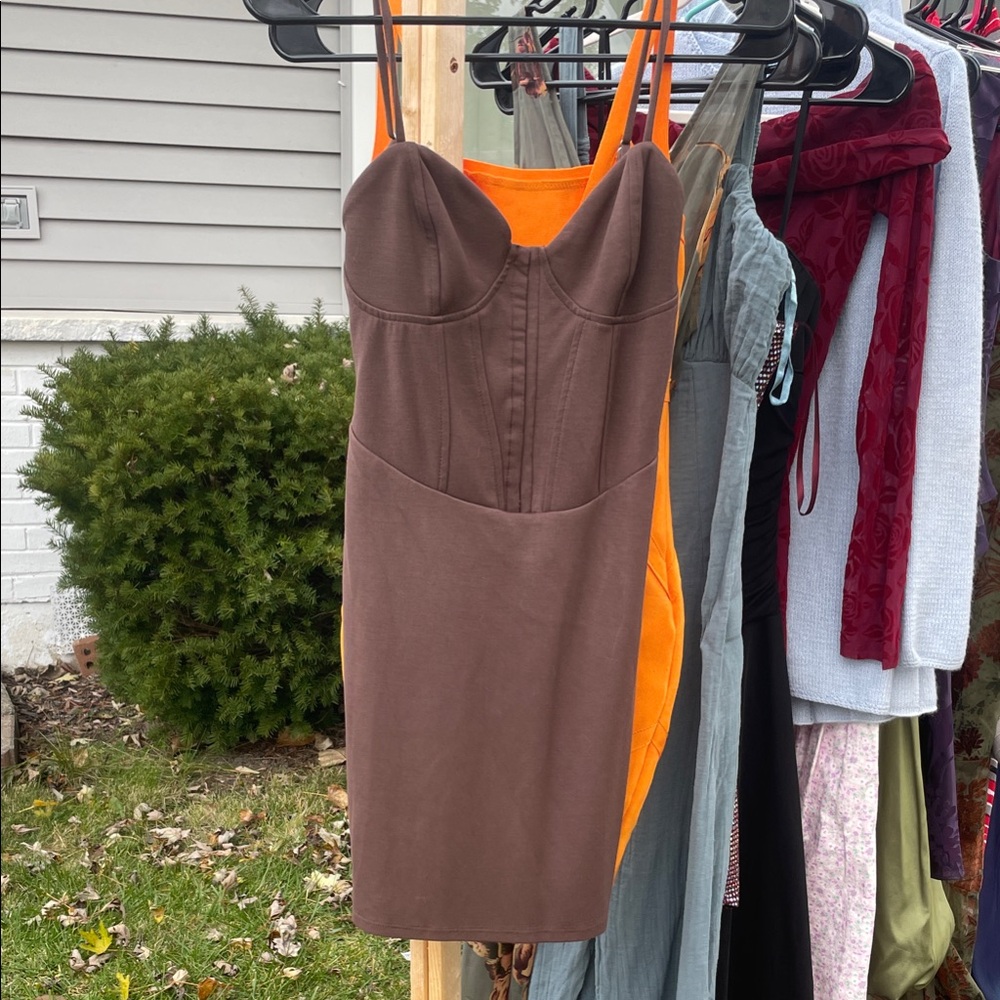 Brown Strap Corset Dress